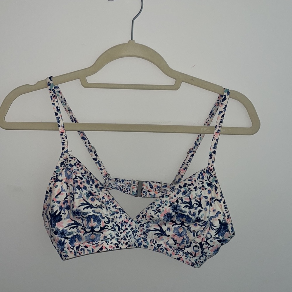 Athleta blue and pink floral bikini top